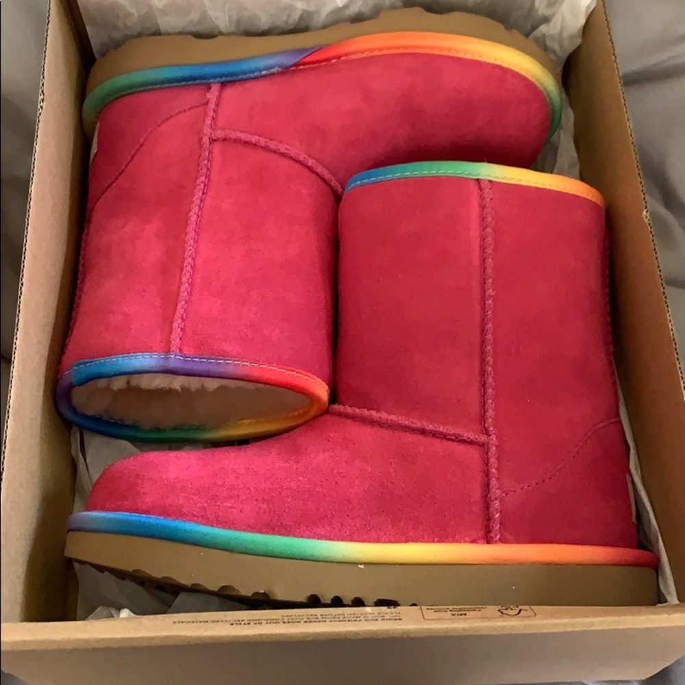Girls pink UGG boots size 13 rainbow trim BNIB